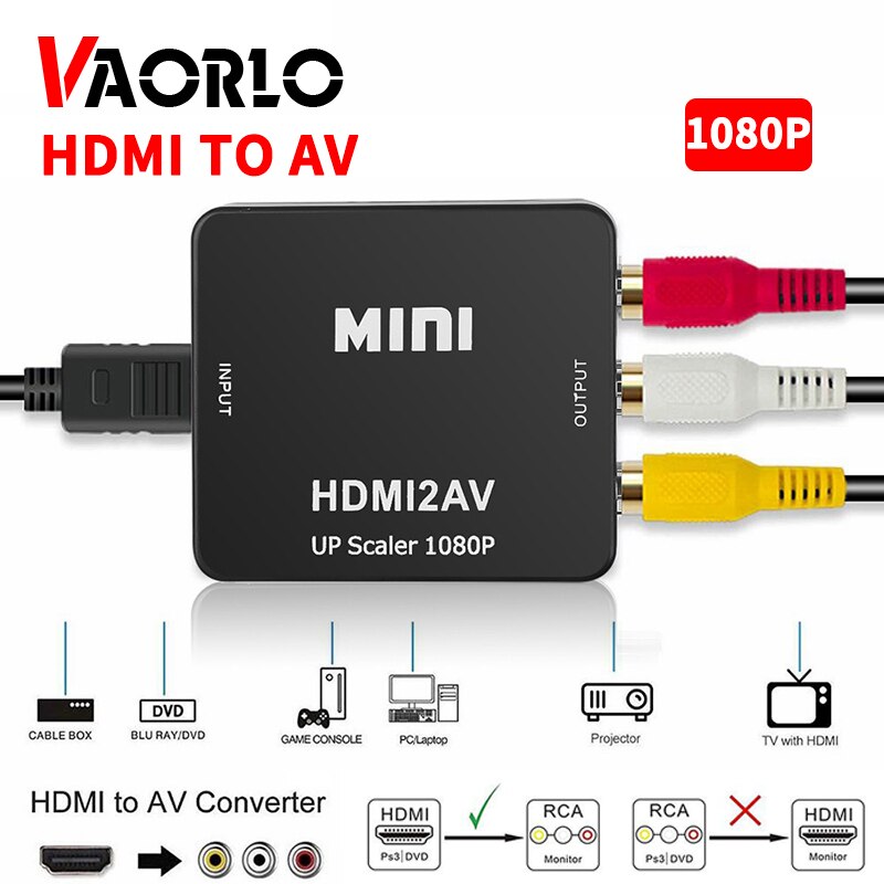 VAORLO-HDMI-AV RCA CVBS  ȣȯ 1080P HD ̴ HDMI2AV  , TV ڽ PC  DVD  PAL NTSC ġ